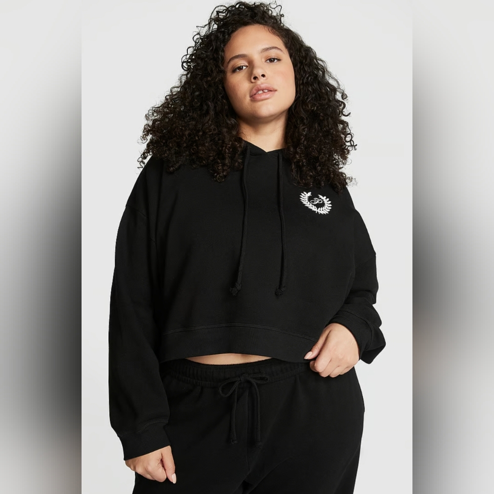 NWT Pink Ivy Everyday Black Fleece Cropped Hoodie Sweater Size S